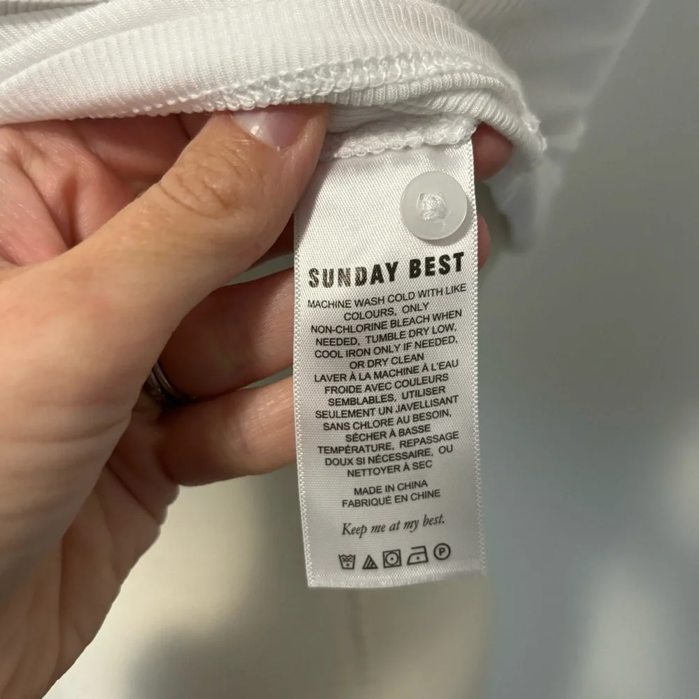Aritzia Sunday Best Holly Top Button Front Cropped Rib T-Shirt White Crop Top S - Picture 12 of 14